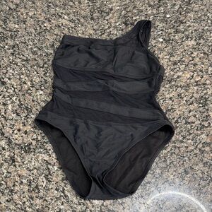Shade & Shore Black One-Shoulder One-Piece Swimsuit mesh M